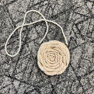 Elegant Cream Crochet Rose Mini Bag